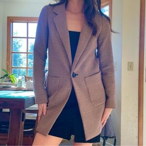 Express Houndstooth Tan & Brown Boyfriend Blazer (XS)